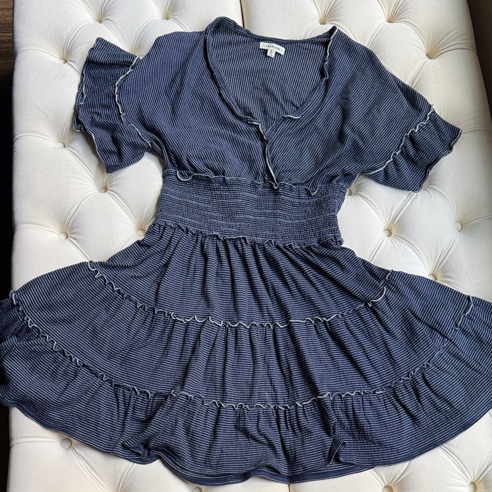 Max Studio Navy and White Striped  Dress